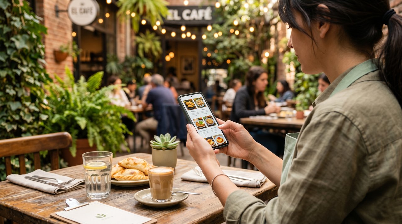 Smartphone mostrando carta digital en mesa